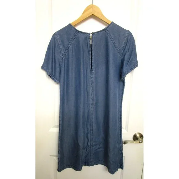 Abercrombie & Fitch Blue Chambray Denim Shirt Sleeve Dress - Women’s Size Medium - Picture 6 of 11